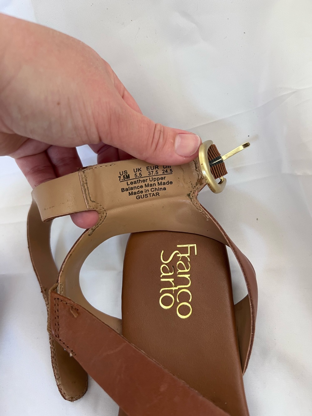 Franco Sarto Brown Leather Crisscross Ankle-Strap Sandals - Picture 2 of 3